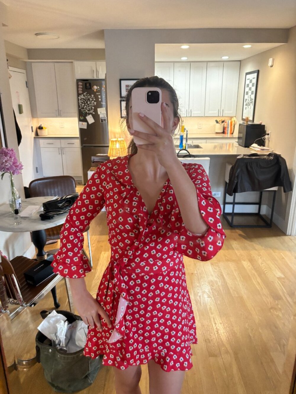 OU Red Floral Wrap Dress